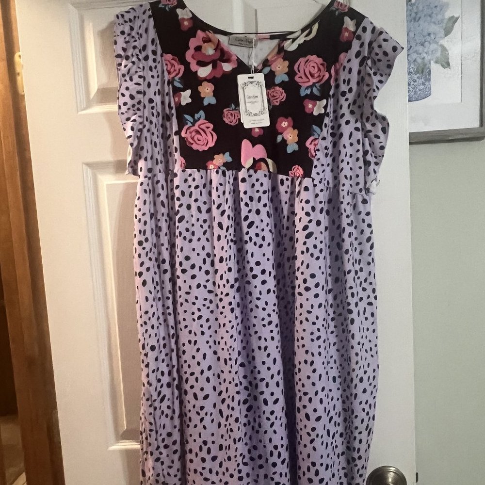 Spring Purple Floral Print Boutique Dress